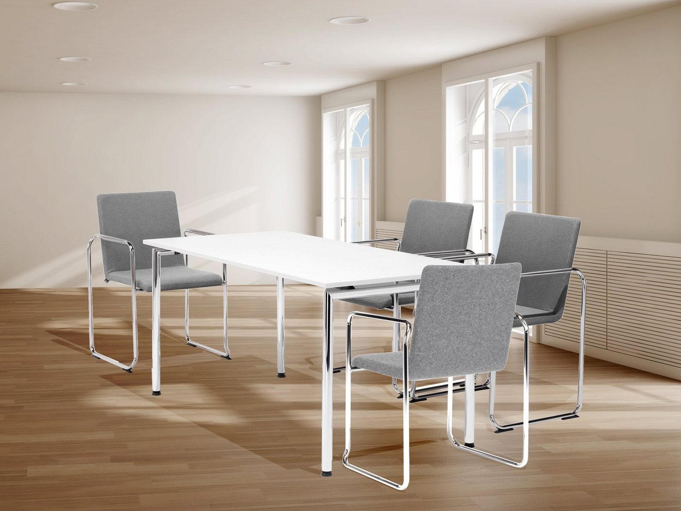 Mauser Sitzkultur Konferenztisch, SET Büro-tisch Weiß 140x70cm moderner Besprechungstisch Konferenzraum von Mauser Sitzkultur