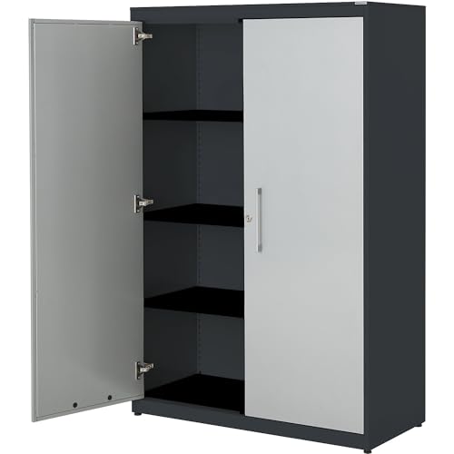 Mauser | Flügeltürenschrank | HxB 1516 x 1000 mm | Stahlplatte | 3 Fachböden | anthrazitgrau/lichtgrau/anthrazitgrau von Mauser