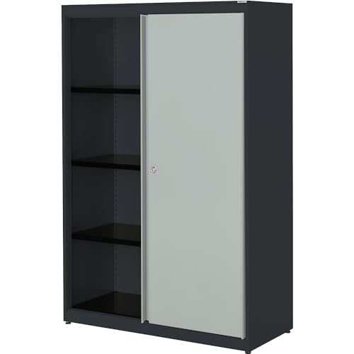 Mauser | Schiebetürenschrank | HxBxT 1516 x 1000 x 432 mm | Stahlplatte | 3 Fachböden | anthrazitgrau/lichtgrau/anthrazitgrau von Mauser