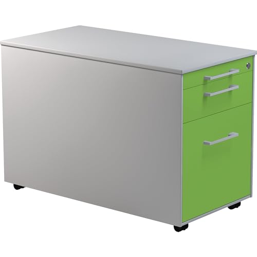 Mauser | Schubladencontainer auf Rollen | HxT 520 x 800 mm | 1 Materialschub | 1 Hängeregistratur | alusilber/gelbgrün/alusilber von Mauser