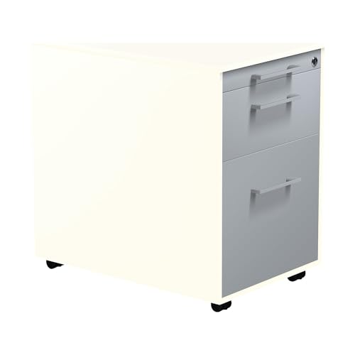 Mauser | Schubladencontainer auf Rollen | HxT 570 x 600 mm | 1 Materialschub | 1 Hängeregistratur | reinweiß/alusilber/reinweiß von Mauser