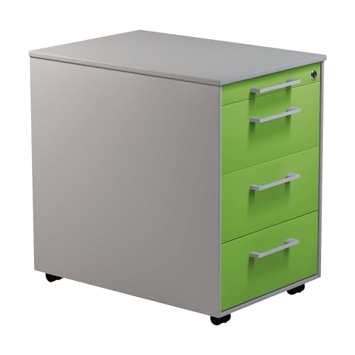 Mauser | Schubladencontainer auf Rollen | HxT 570 x 600 mm | 3 Schubladen | alusilber/gelbgrün/alusilber von Mauser