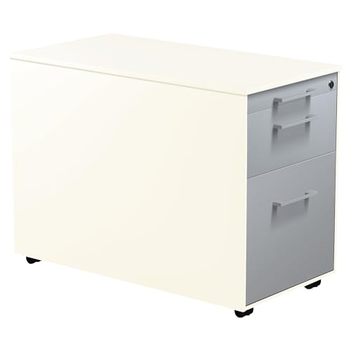 Mauser | Schubladencontainer auf Rollen | HxT 570 x 800 mm | 1 Materialschub | 1 Hängeregistratur | reinweiß/alusilber/reinweiß von Mauser