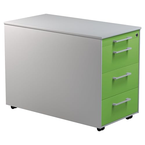 Mauser | Schubladencontainer auf Rollen | HxT 570 x 800 mm | 3 Schubladen | alusilber/gelbgrün/alusilber von Mauser