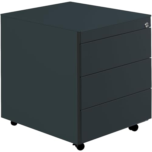 Mauser | Schubladencontainer mit Rollen | HxT 570 x 600 mm | Stahlplatte | 3 Schubladen | anthrazitgrau von Mauser