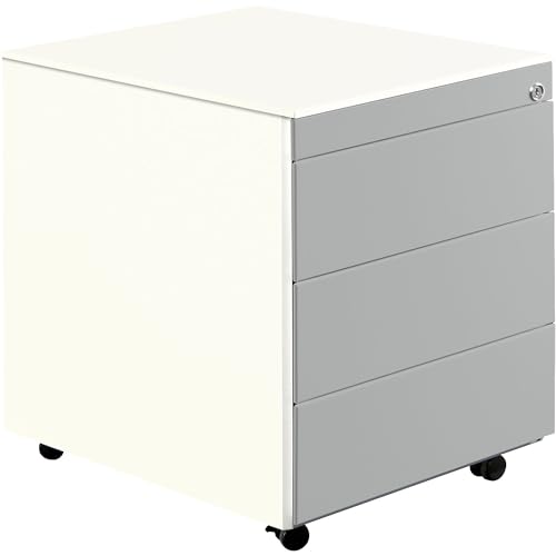 Mauser | Schubladencontainer mit Rollen | HxT 570 x 600 mm | Stahlplatte | 3 Schubladen | reinweiß/weißaluminium von Mauser
