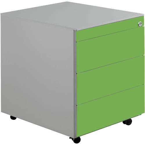 Mauser | Schubladencontainer mit Rollen | HxT 570 x 600 mm | Stahlplatte | 3 Schubladen | weißaluminium/gelbgrün von Mauser
