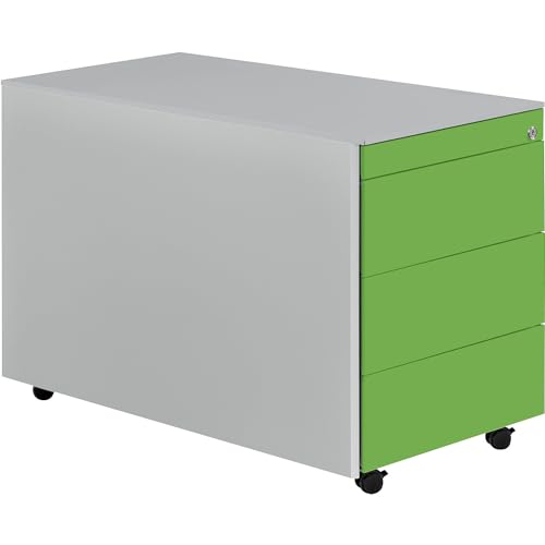 Mauser | Schubladencontainer mit Rollen | HxT 570 x 800 mm | Stahlplatte | 3 Schubladen | weißaluminium/gelbgrün/weißaluminium von Mauser