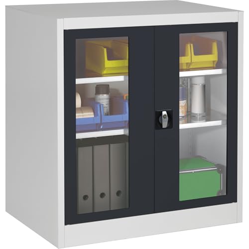 Mauser | Sichtfenster-Flügeltürschrank | mit 2 Fachböden | HxBxT 1016 x 950 x 500 mm | lichtgrau/anthrazitgrau von Mauser