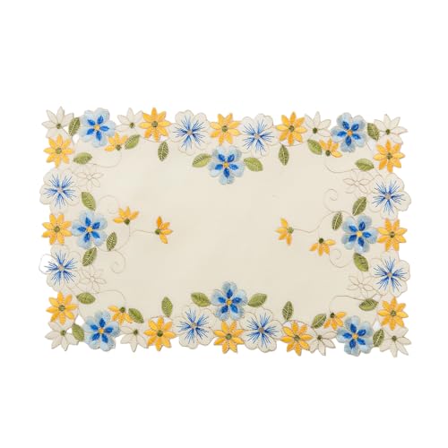 2 Stück Rechteckig Bestickte Tischset, gelb-blau Blumenmuster Bestickt Vasen-Pads für Hochzeit, Geburtstag, Abendessen, Party, Dekoration, 28 x 43cm von Mausouca