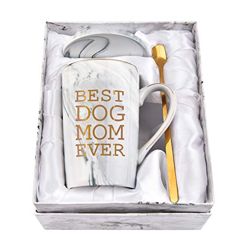 Kaffeetasse mit Aufschrift "Best Dog Mom Ever", Geschenk für Mutter von Tochter, Sohn, Hund, Mutter, Geschenk für Hundeliebhaber, Geschenke für Frauen, 400 ml, Grau mit Geschenkbox von Maustic