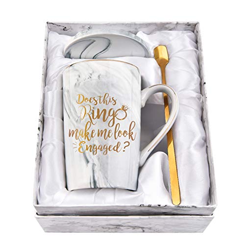 Maustic Kaffeetasse mit Aufschrift "Does This Ring Make Me Look Engaged", lustige Kaffeetasse für Männer und Frauen, Geburtstag, Festival, Weihnachten, Verlobung, 400 ml, grauer Marmor, Kaffeetasse von Maustic
