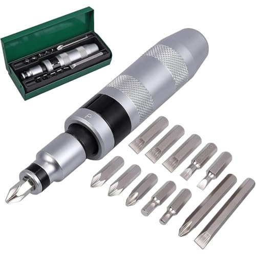1/2" Hand-Schlagschraubendreher Satz, 13-tlg Schraubendreher Set mit Schlitz Kreuzschlitz & Sechskant Bits, Robuster Schlag-Schraubendreher zum Lösen verrosteter Schrauben für KFZ & Werkstatt von Mautopily