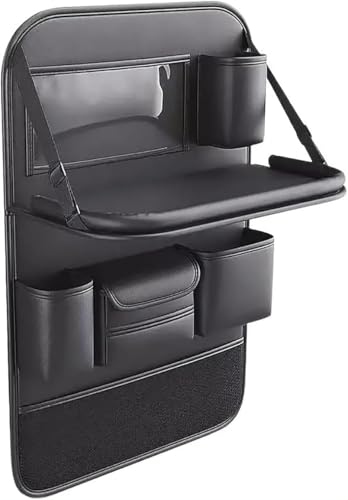 Mautopily Auto Rücksitz Organizer mit faltbarem Tablett | Multifunktions-Aufbewahrungstasche für Kinderspielzeug, iPad & Flaschen | Wasserdichtes PU-Leder | Auto Organizer (Schwarz) von Mautopily