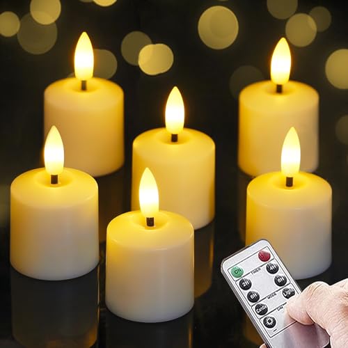 Mavandes Kleine flackernde Teelichter LED-Kerzen mit Batterien und Fernbedienung 4cm x 6,5cm Elfenbein 2/4/6/8 Std. Timerfunktion batteriebetrieben Kunststoffkerzen langlebig Packung mit 6 Stück von Mavandes