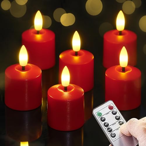Mavandes Kleine flackernde Teelichter LED-Kerzen mit Batterien und Fernbedienung 4cm x 6,5cm Rot 2/4/6/8 Std. Timerfunktion batteriebetrieben Kunststoffkerzen langlebig Packung mit 6 Stück Mavandes Kleine flackernde Teelichter LED-Kerzen mit Batterien und Fernbedienung 4cm x 6,5cm Rot 2/4/6/8 Std. Timerfunktion batteriebetrieben Kunststoffkerzen langlebig Packung mit 6 Stück von Mavandes