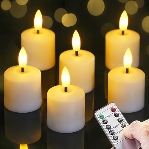 Mavandes Kleine flackernde Teelichter LED-Kerzen mit Batterien und Fernbedienung 4cm x 6,5cm Weiß 2/4/6/8 Std. Timerfunktion batteriebetrieben Kunststoffkerzen langlebig Packung mit 6 Stück von Mavandes