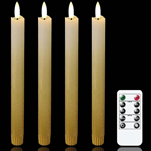 Mavandes LED Stabkerzen mit Fernbedienung und Timerfunktion,Gold Flammenlose Flackernde Batteriebetriebene Kerzen,4 Stück 3D-Docht Echtes Wachs Warmes Feuer LED-Kerzen(2 x 25cm) von Mavandes