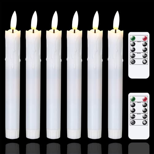 Mavandes LED Stabkerzen mit Timerfunktion und Zwei Fernbedienung,19 x 2,2cm 6 Stück Weiß Kunststoff Flammenlose Batteriebetrieben Kerzen,Langanhaltend,Einstellbare Helligkeit von Mavandes