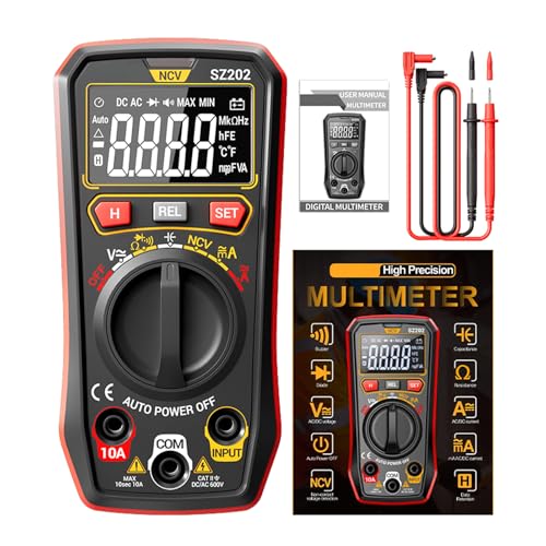 Digital Multimeter Auto -Ranging 4000 Zählungen Tragbares Ohm Volt Amp Tester NCV Elektrische Tester Kit Backlight Tasche Multimeter Aktuelle Meter ideale Profis Hobbyisten (Rot) von Mavaol