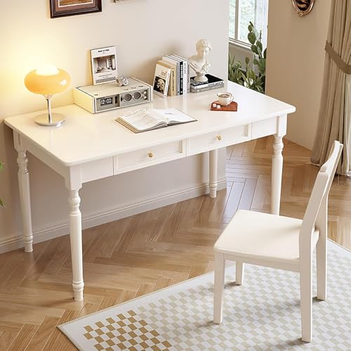 French Country Desk, 47 -Zoll -Büro -Computer -Schreibtisch mit 2 Lagerschubladen, Solider Holz -Dressing -Schreibtisch, einfacher Stil für Zuhause, Büro, Studium, Schlafzimmer (weiß) von Mavdecll