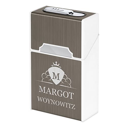 Maverton 2-in-1 Zigarettenetui mit Gravur + integriertes Feuerzeug - Zigarettenbox wiederaufladbar - mikro USB Ladekabel - für Frauen - Farbe: Platinum - matt - Schild von Maverton