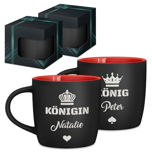 Maverton 2er Keramik Tassen Set mit Gravur - 400 ml - matt schwarz - Innen rot - Tasse personalisiert - Kaffeebecher Teetasse - Hochzeitsgeschenke für Brautpaar - personalisierte Geschenke Maverton 2er Keramik Tassen Set mit Gravur - 400 ml - matt schwarz - Innen rot - Tasse personalisiert - Kaffeebecher Teetasse - Hochzeitsgeschenke für Brautpaar - personalisierte Geschenke von Maverton
