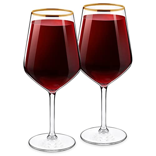 Maverton 2er Weingläser Set 530 ml - XL 2 Weinkelche mit Goldrand - Ø 9 cm, H: 22 cm - 2 Wine Glasses für Paare - zur Hochzeit - zum Hochzeitsjubiläum - zu Weihnachten von Maverton