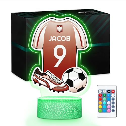 Maverton Personalisierte Nachtlampe Fußball - 16 RGB Farben - Nationalmannschaftstrikot - Dimmbare Nachttischlampe, Tischlampe Led mit Gravur - Geschenkidee Ideal für Fußballfans, Jungen Geburtstag von Maverton