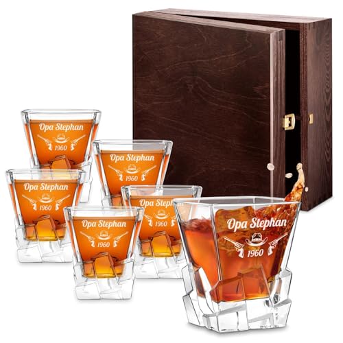 Maverton 6er Whisky Gläser Set mit Gravur - 250ml personalisiert - edles Kristallglas - zum Geburtstag - für Männer - Whiskygläser Set mit luxuriösem Design - Revolver Maverton 6er Whisky Gläser Set mit Gravur - 250ml personalisiert - edles Kristallglas - zum Geburtstag - für Männer - Whiskygläser Set mit luxuriösem Design - Revolver von Maverton