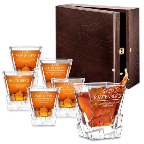 Maverton 6er Whisky Gläser Set mit Gravur - 250ml personalisiert - edles Kristallglas - zum Geburtstag - für Männer - Whiskygläser Set mit luxuriösem Design - unvergleichlich von Maverton