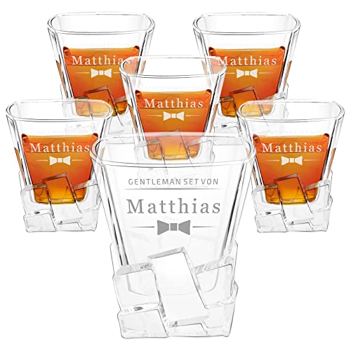 Maverton 6er Whiskygläser Set mit Gravur - 250ml personalisiert - edles Kristallglas - zum Geburtstag - für Männer - Whiskey Gläser Set mit luxuriösem Design - Fliege von Maverton