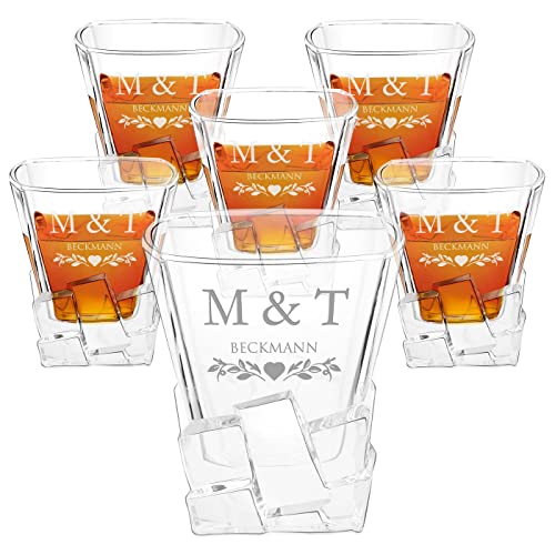 Maverton 6er Whiskygläser Set mit Gravur - 250ml personalisiert - edles Kristallglas - zum Hochzeitstag - zur Hochzeit - für Paar - Whisky Gläser Set mit luxuriösem Design - Herz von Maverton