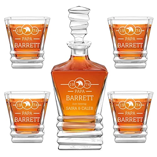 Maverton 800 ml Whisky Karaffe + 2/4 / 6er Whiskygläser Set mit Gravur - Whisky Dekanter aus Kristallglas - Whiskey Dekanter Set für Männer zum Geburtstag - zum Vatertag - Adler von Maverton