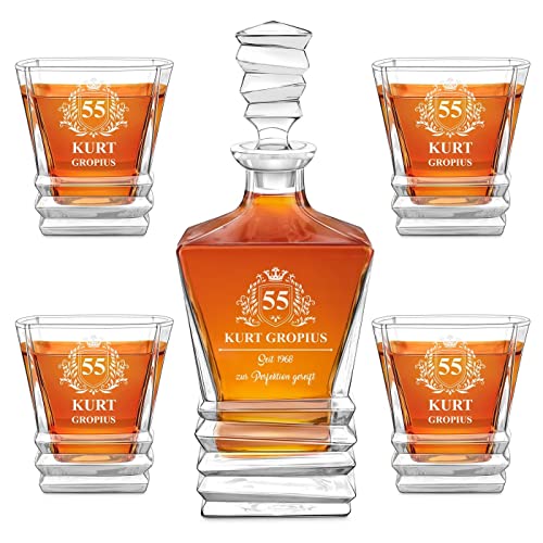 Maverton 800 ml Whisky Karaffe + 2/4 / 6er Whiskygläser Set mit Gravur - Whisky Dekanter aus Kristallglas - Whiskey Dekanter Set für Männer zum Geburtstag - zum Vatertag - Krone von Maverton