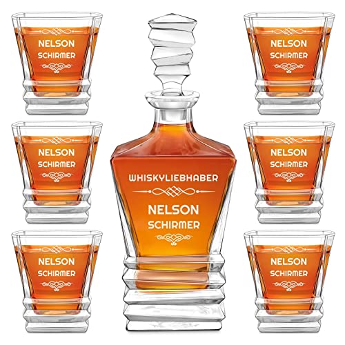 Maverton 800 ml Whiskykaraffe + 2/4 / 6er Whisky Gläser Set mit Gravur - Whiskey Dekanter Set aus Kristallglas - Whisky Set für Mann zum Geburtstag - zu Weihnachten - Whiskyliebhaber von Maverton