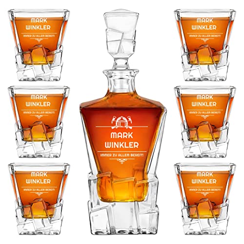 Maverton 950 ml Whiskey Karaffe + 2/4 / 6er Whiskygläser Set mit Gravur - Whisky Dekanter - luxuriöses Design - Kristallglas - für Männer zum Geburtstag - Bereit von Maverton