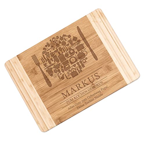 Maverton Bambus Schneidebrett mit Gravur - Servierbrett - Brotzeitbrett massiv - Größe: 35x25 cm - Schneidebrett für Männer - Weihnachtsgeschenke - zum Geburtstag - zu Weihnachten - Besteck Maverton Bambus Schneidebrett mit Gravur - Servierbrett - Brotzeitbrett massiv - Größe: 35x25 cm - Schneidebrett für Männer - Weihnachtsgeschenke - zum Geburtstag - zu Weihnachten - Besteck von Maverton