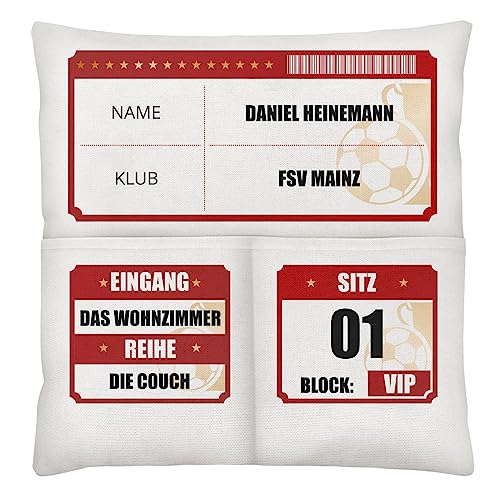 Maverton Dekokissen mit Aufdruck - Baumwollkissen mit Füllung und Bezug 45x45cm - personalisiertes Kissen mit 2 Fächern und Reißverschluss - für Männer und Jungen - Beige - Fußballfan von Maverton