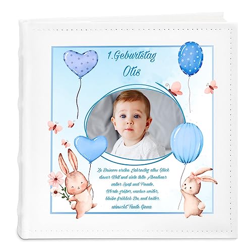Maverton Einsteckalbum mit Aufdruck - Fotoalbum für 200 Fotos 10x15-50 Seiten - Größe: 21x22cm - Weiß - personalisierte Geschenke für Kind zur Taufe Geburt - Geburtstagsgeschenk von Maverton