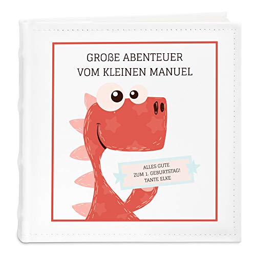 Maverton Einsteckalbum mit Aufdruck - Fotoalbum für 200 Fotos 10x15-50 Seiten - Größe: 21x22cm - Weiß - personalisierte Geschenke für Kinder zur Taufe Geburt - Geburtstagsgeschenk von Maverton