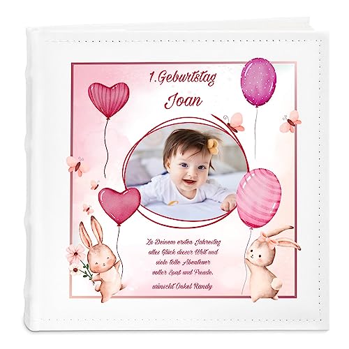 Maverton Einsteckalbum mit Aufdruck - Fotoalbum für 200 Fotos 10x15-50 Seiten - Größe: 21x22cm - Weiß - personalisierte Geschenke für Kind zur Taufe Geburt - Geburtstagsgeschenk von Maverton