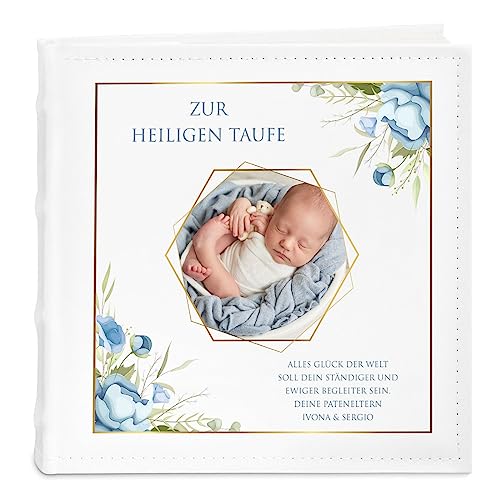 Maverton Einsteckalbum mit Aufdruck - Fotoalbum für 200 Fotos 10x15-50 Seiten - Größe: 21x22cm - Weiß - personalisierte Geschenke für Kind zur Taufe Geburt - Geburtstagsgeschenk von Maverton