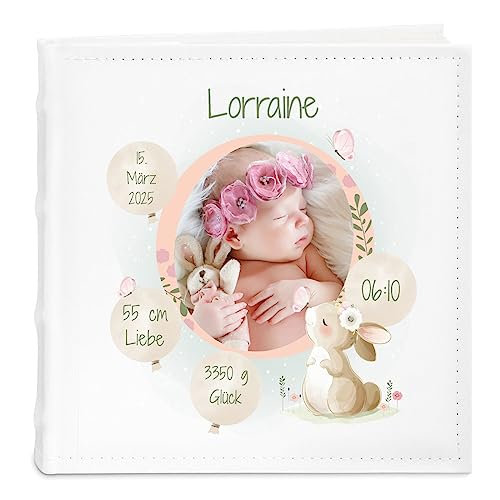 Maverton Einsteckalbum mit Aufdruck - Fotoalbum für 200 Fotos 10x15-50 Seiten - Größe: 21x22cm - Weiß - personalisierte Geschenke für Kind zur Taufe Geburt - Geburtstagsgeschenk von Maverton