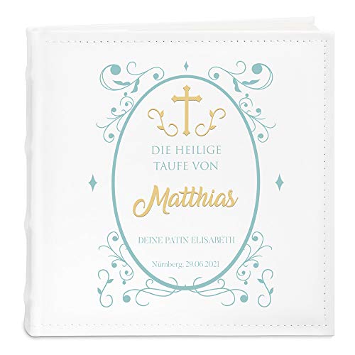 Maverton Einsteckalbum mit Aufdruck - Fotoalbum für 200 Fotos 10x15-50 Seiten - Größe: 21x22cm - Weiß - personalisierte Geschenke für Kinder zur Taufe Geburt - Geburtstagsgeschenk von Maverton