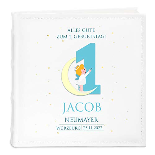 Maverton Einsteckalbum mit Aufdruck - Fotoalbum für 200 Fotos 10x15-50 Seiten - Größe: 21x22cm - Weiß - personalisierte Geschenke für Kinder zur Taufe Geburt - Geburtstagsgeschenk von Maverton