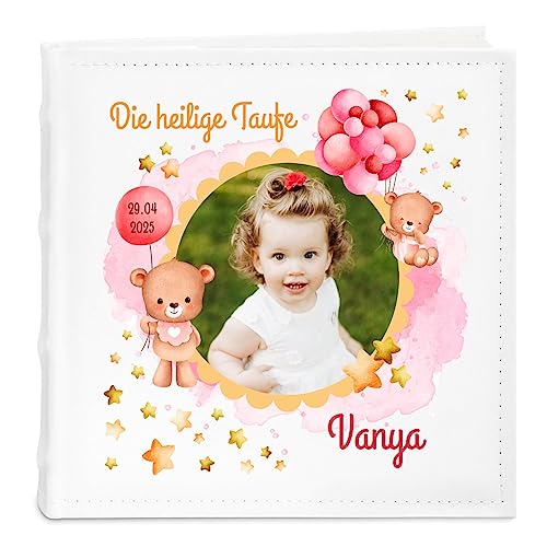 Maverton Einsteckalbum mit Aufdruck - Fotoalbum für 200 Fotos 10x15-50 Seiten - Größe: 21x22cm - Weiß - personalisierte Geschenke für Kind zur Taufe Geburt - Geburtstagsgeschenk von Maverton