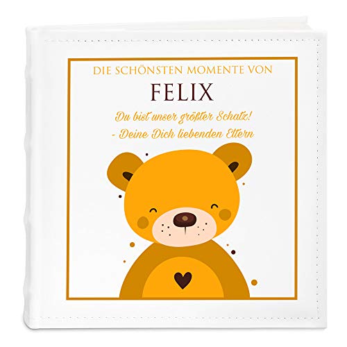 Maverton Einsteckalbum mit Aufdruck - Fotoalbum für 200 Fotos 10x15-50 Seiten - Größe: 21x22cm - Weiß - personalisierte Geschenke für Kinder zur Taufe Geburt - Geburtstagsgeschenk von Maverton