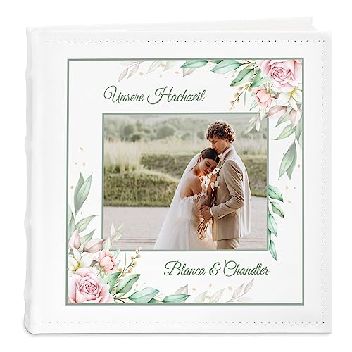 Maverton Einsteckalbum + mit Aufdruck - Fotoalbum für 200 Fotos 10x15-100 Seiten - Größe: 21x22cm - Weiß - Geschenk zur Hochzeit zum Hochzeitstag - Rosen von Maverton