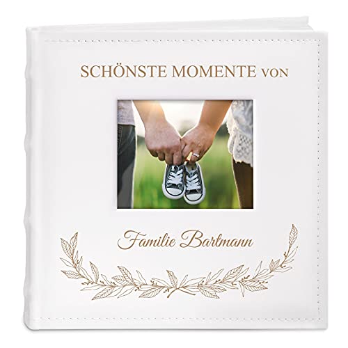 Maverton Einsteckalbum + mit Gravur - 21x22cm - Fotoalbum für 200 Fotos 10x15cm - 100 Seiten - Weiß - Geschenk für Brautpaar - Hochzeitsgeschenk - Familie von Maverton